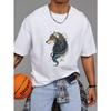 Wolf Graphic Print T Shirt White Animal Design for Casual Wear