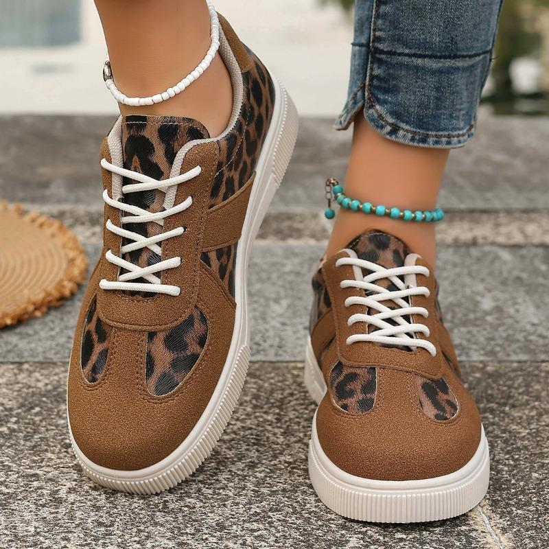 New Flat Leopard Print Lace-up Casual Sports Shoes
