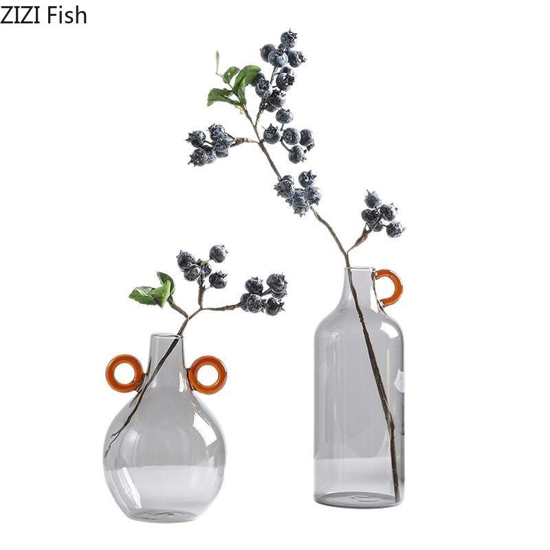 Transparent Gray Glass Vase Hydroponics Plant Pot Table Decoration Flowers Arrangement Floral Vases Room Aesthetic Decor