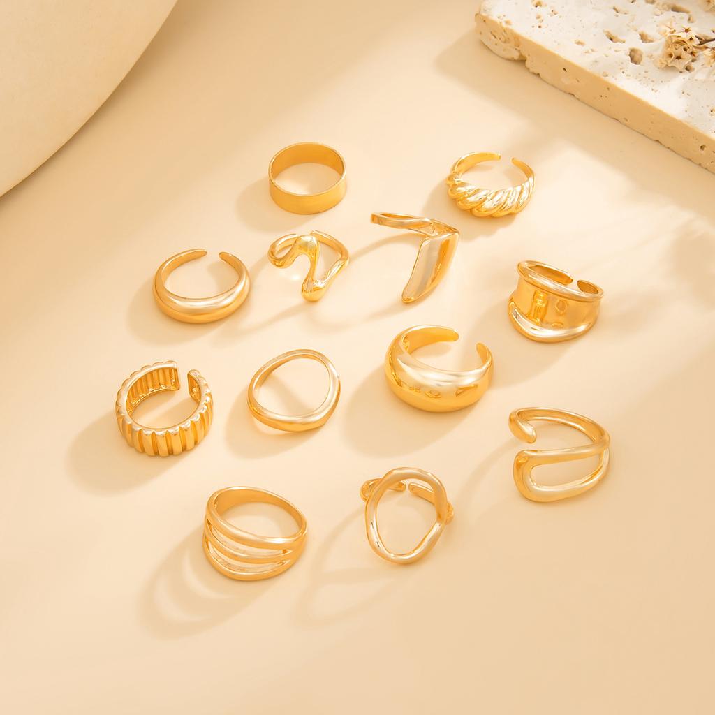 Irregular Exaggerated Punk Retro Ring Set Boho Hollow Out Jewelry Gifts Accessories for Woman Girl Geometric Metal Opening Rings Gold Silver Color