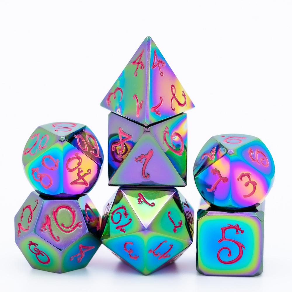 Cusdie Metal D&D Dice with Dragon Font 7Pcs DND Polyhedral Dice Set for Role Playing Game Tabletop Pathfinder Board Games