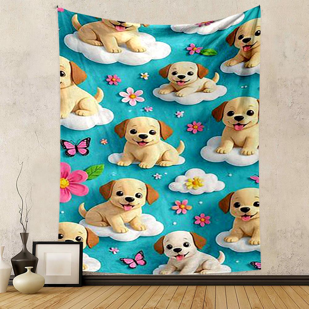 Cute Cartoon Puppies on Clouds Patterned tapestry for bedroom and living room home decor