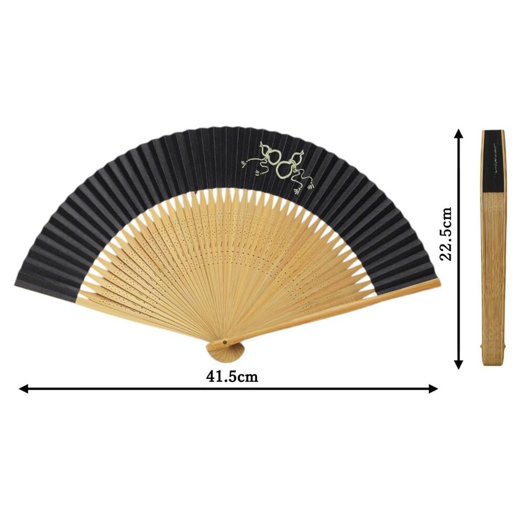 fan with gourd design made in for Handcrafted by paper Perfect for personal or x when Kyoto-style (black), Japan, hand-painted, men. artisans,