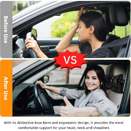 2 PCS Bling Car Pillows,Rhinestones Bowknot Car Headrest Pillow,Car Neck Pillow for Driver Relax Necksupport,Sleeping Travel Support Neck