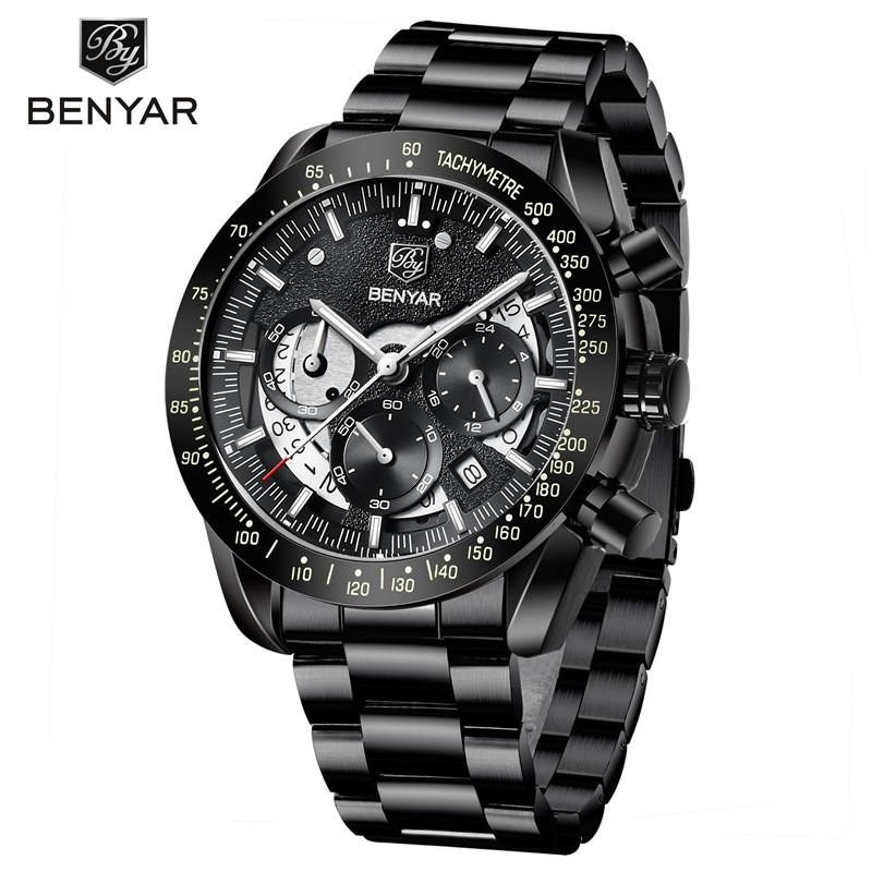 BENYAR Sport Watch Men Top Brand Luxury Blue Quartz Male Chronograph Clock Military Waterproof Stainless Steel Wristwatch 5120
