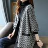Cardigan Maglione da Donna Top a Maglia per Donna Scacchi Neri Stile Coreano Collezione di Abbigliamento Blusa in Tricot Y2k Vintage Anni '90