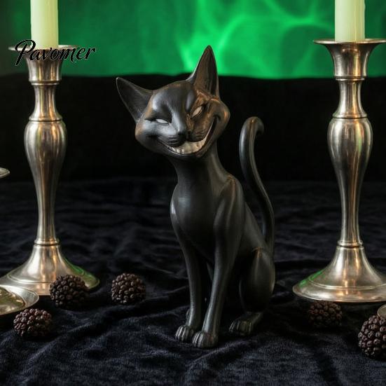 Fantasy Creature Statue 3D Printed Black Cat Figurine, Gothic Style Evil Desktop Ornament, Gift for Lovers Dark Sitting Halloween Home Tabletop Decor