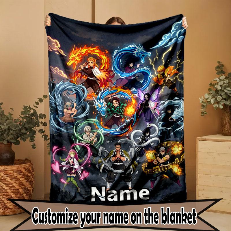 Custom Name Personalized Demon Slayer Print Blanket, Home Decor, Bedroom, Sofa, Camping, Couch, Gifts for Birthday Christmas