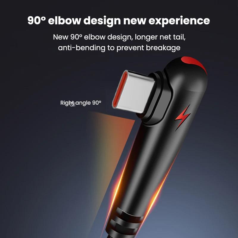 120W USB'den Type C Kablosuna 90 Derece Dirsek Cep Telefonu Hızlı Şarj Xiaomi Redmi Huawei Mate 40 30 Telefon Şarj Kablosu