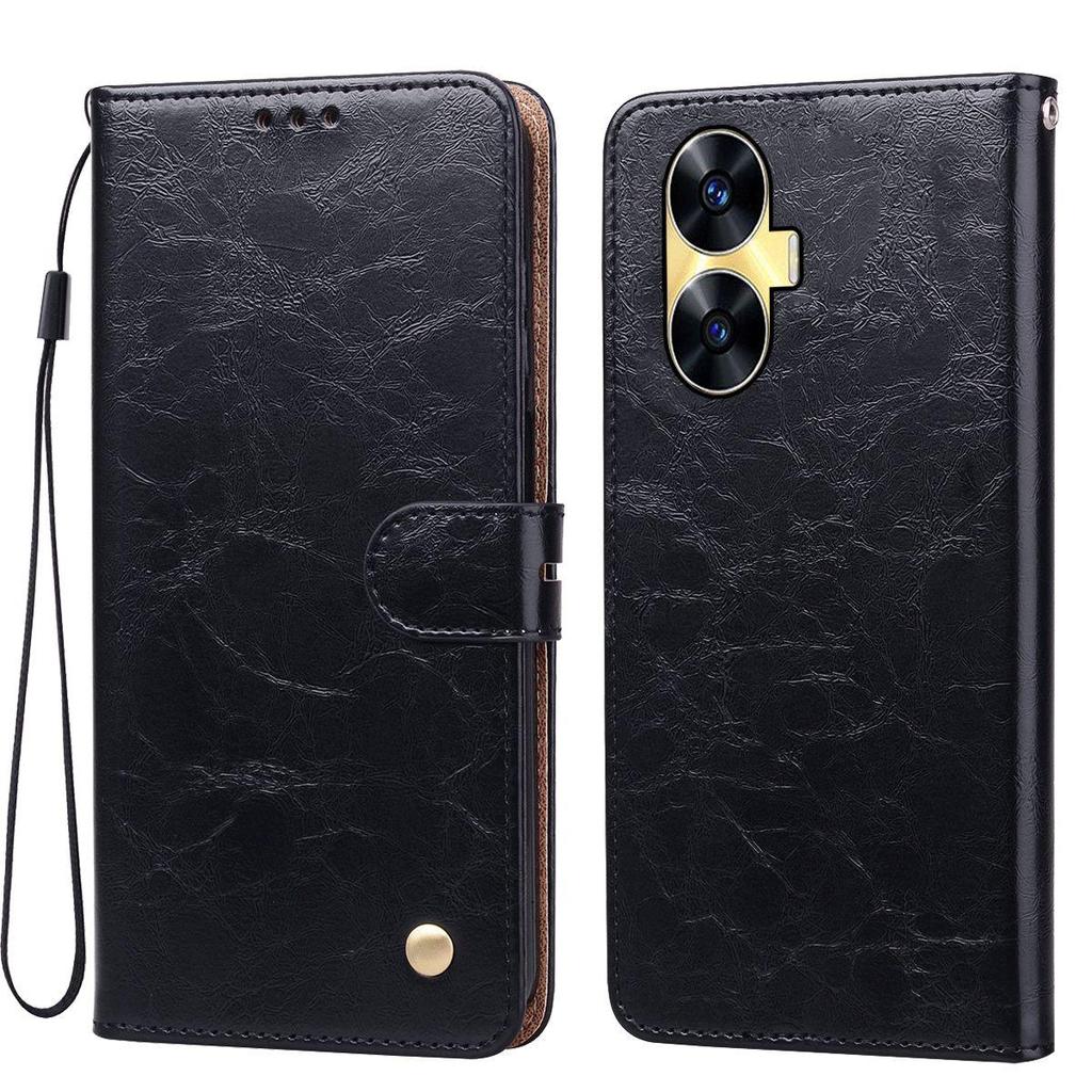 Vintage Crazy Horse Texture PU Leather Flip Wallet Phone Case for realme C55 Card Holder Kickstand Shockproof Protective Cover