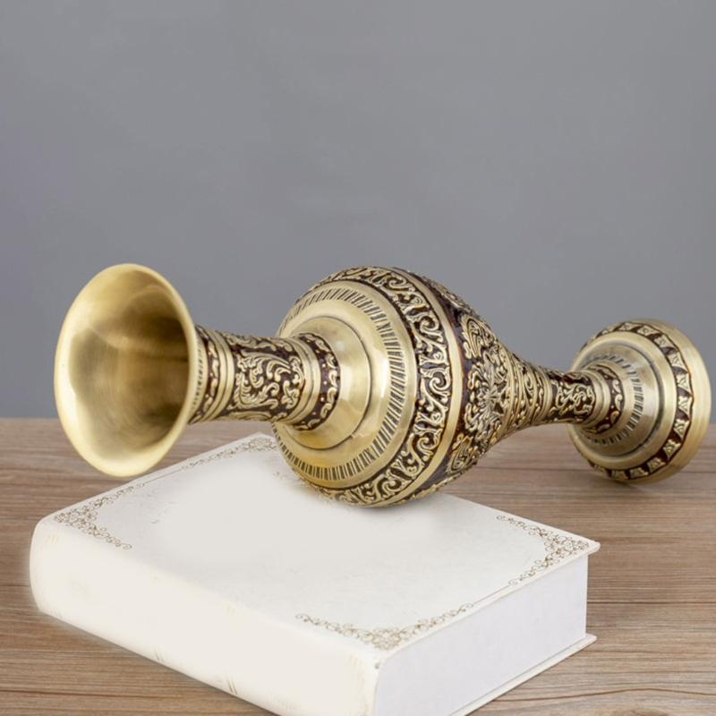 Antique Metal Vases with Embossed Geometric Pattern Dried Flower Arrangements Container for Table Centerpieces Decors