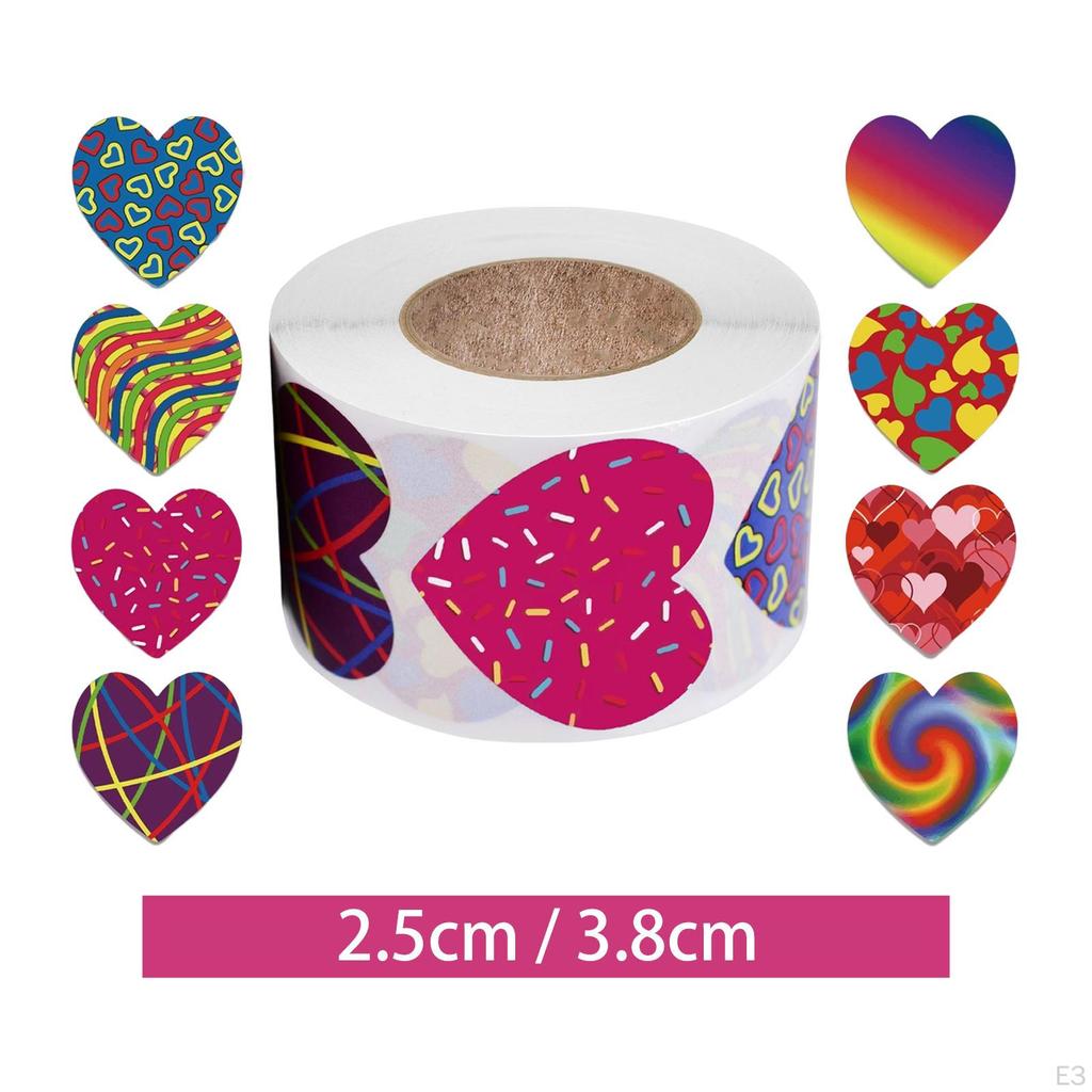 500 Pieces Funky Heart Stickers Self Decorative Sealing Labels Valentine's Day