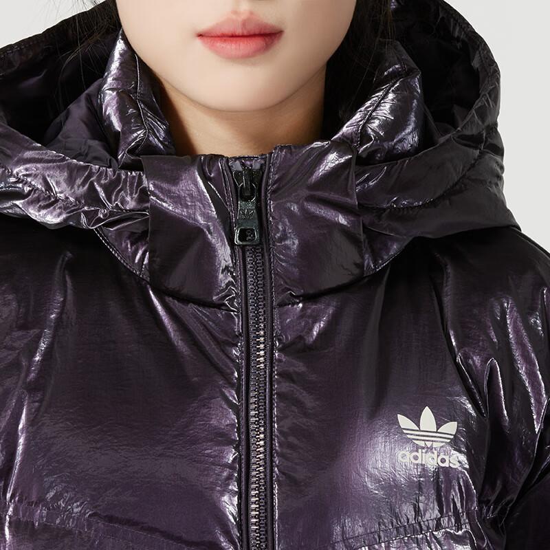 Adidas Originals Three Stripes Series Warm Comfortable Fashion Hooded Down Jacket Women Outerwear Purple JD3780