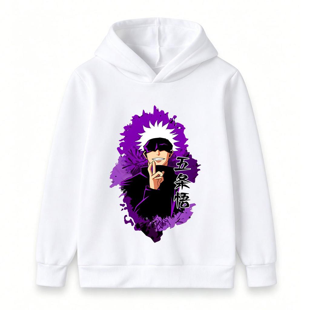 Kids Boys Girls Pullover Hoodie, Trendy Anime Character Printed Casual Hooded Sweatshirt with Purple Graphic, Comfortable Long Sleeve Top for Daily X