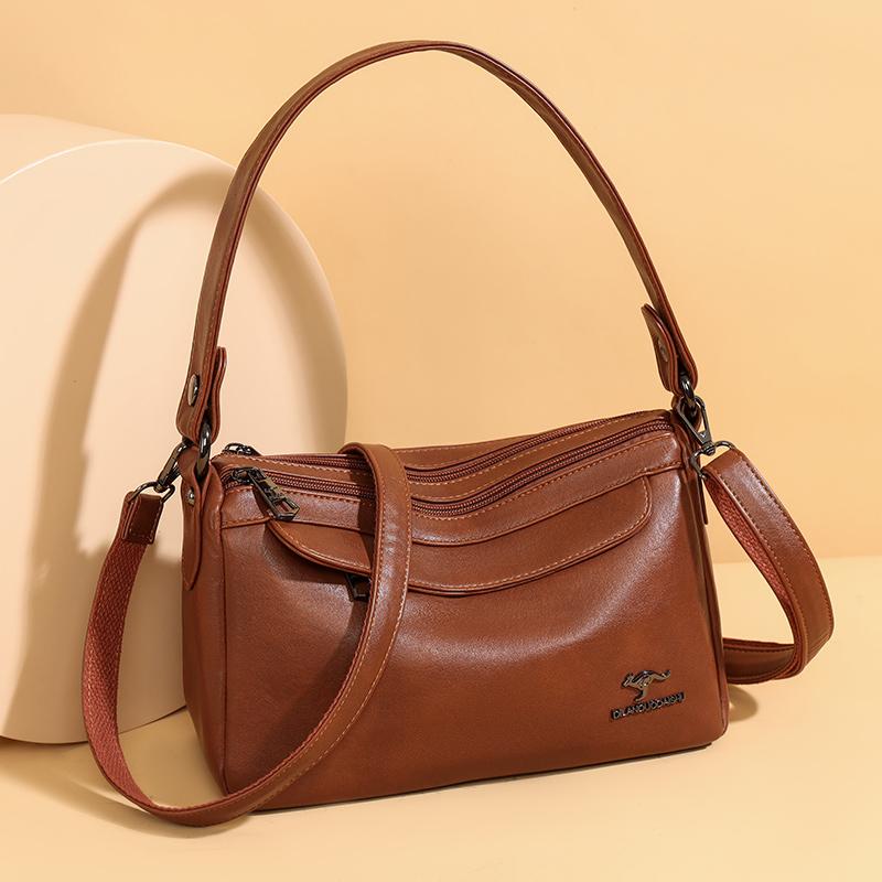 Modische Schultertasche aus Kunstleder, Damen Handtasche in Unifarbe, Retro Schultertasche, Umhängetasche mit mehreren Fächern, geeignet für den täglichen Gebrauch und zum Einkaufen