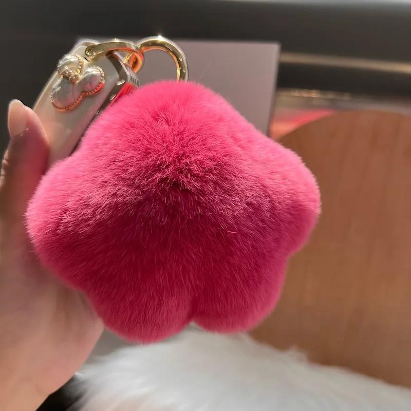 New [cute Little Cat Claw] Real Rex Rabbit Hair Car Keychain Pendant Fur Plush Book Bag Pendant Gift Cute Keychain