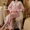 Women Korean Court Style Lace Trim Long Sleeve Loose Pajama Homewear Set