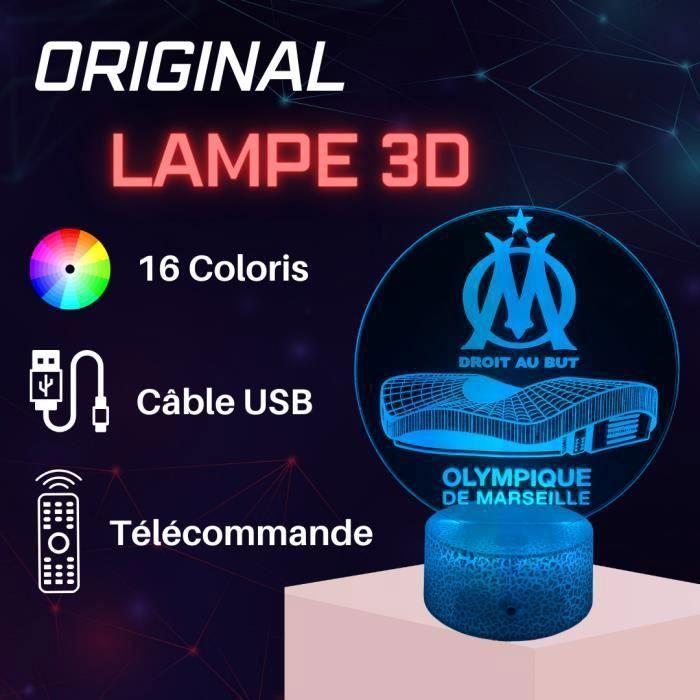 Lampe de Chevet 3D LED Olympique de Marseille OM om Football Vélodrome, Veilleuse changement Couleurs, Lampe tactile Bureau Chambre
