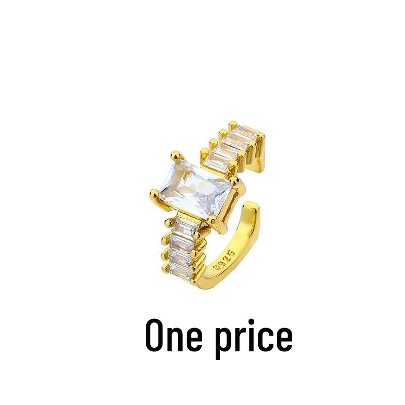 Good Meowning Rhinestone Square Clip-on Earrings: Trendy Hip Hop Layered Ear Cuff