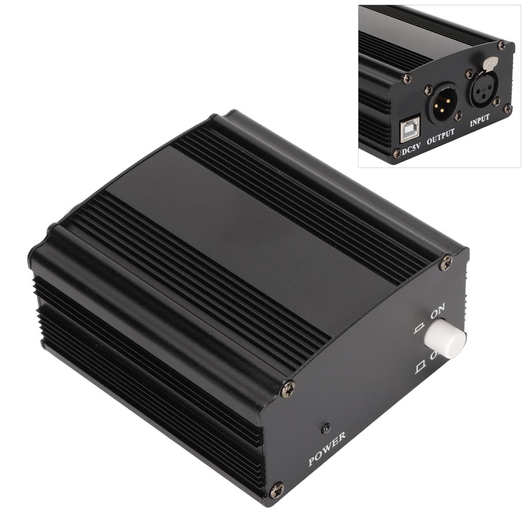 48V Phantom Power Supply 1 Channel Condenser Mic Power Supply with XLR 3 Pin Cable and USB Cable