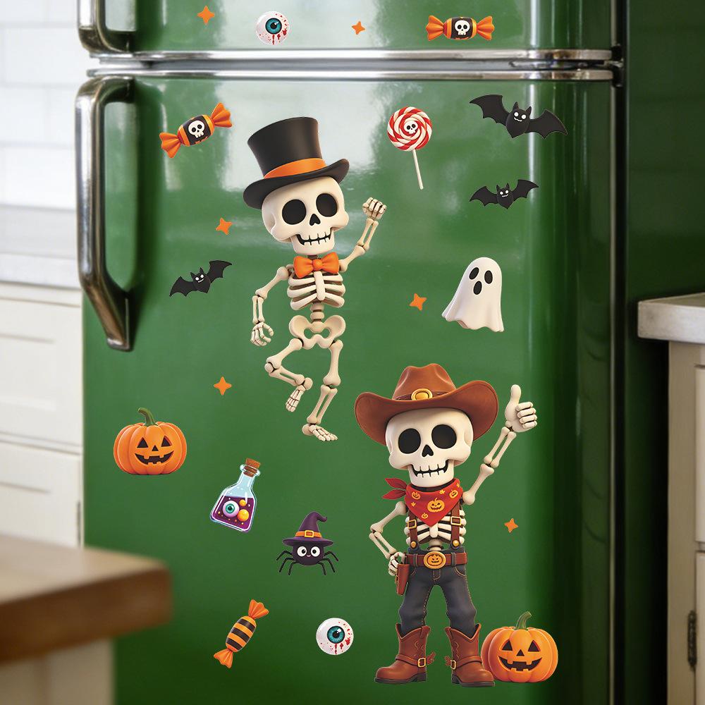 Halloween Cartoon Cowboy Skull Bat Balcony Home Window Beautification Decoration Window Stickers