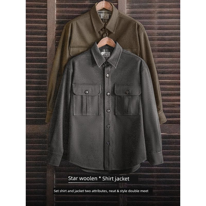 Madeng Parka American Retro Starry Sky Woolen Shirt Jacket Loose Lapels Heavy Weight Woolen Outwear Men's Autumn Clothing