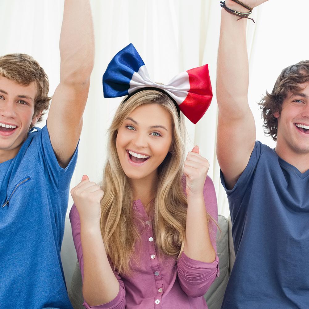 Flag Bow Headband Satin Bow Tie Headband Lightweight Country Flag Hair Band Festive Parade Headwear