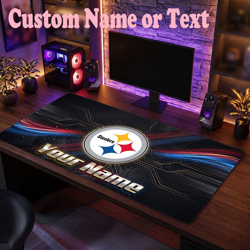 Pittsburgh Steelers Benutzerdefinierter Name Text Mauspads, Große Schreibtisch-Mausmatte, Personalisierte Home-Office-Geschenkidee