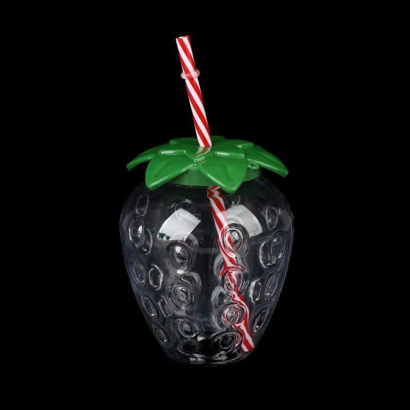 Portable Strawberry Shaped Water Bottle with Straw Cute Plastic Cup for Everyday Use