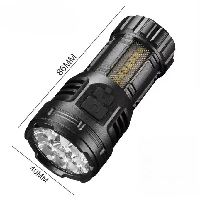 Latarka LED o dużej mocy z boczną lampą COB, ładowalna przez USB-C, wodoodporna, mini latarka do biwakowania na świeżym powietrzu, wędrówek i sytuacji awaryjnych