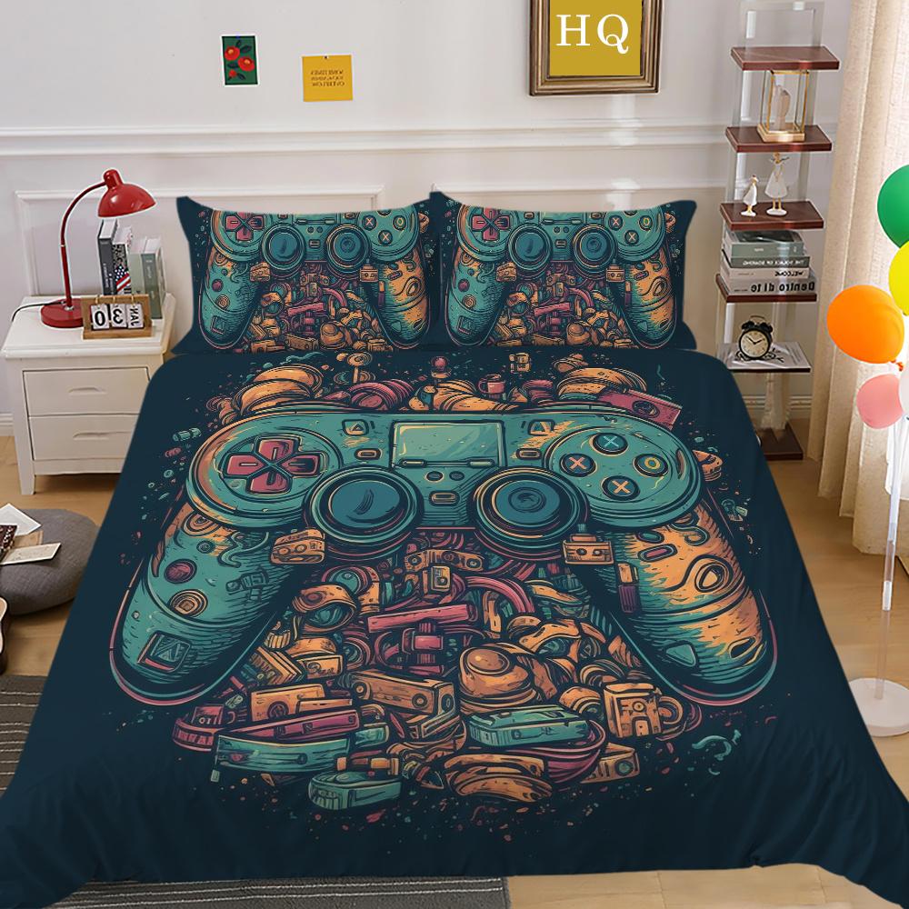Parure de lit imprimée avec Console de jeu, vêtements de lit King Size, Design de jeu amusant pour adolescents, décoration de chambre à coucher de haute qualité