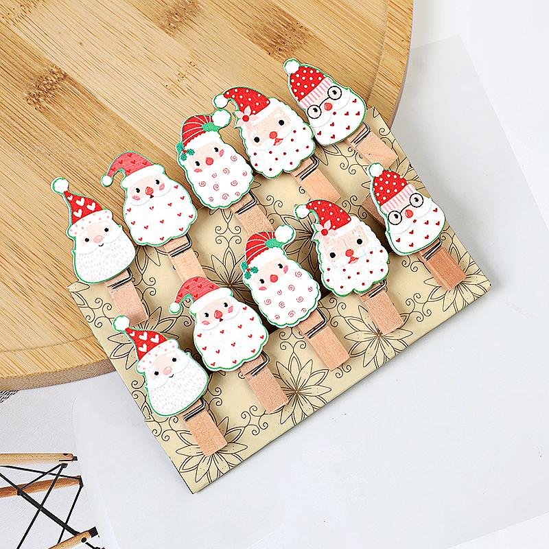 10 ks vánoční dřevěné spony Domácí závěsné foto nástěnné dekorace DIY ručně vyráběné výrobky 2025 novoroční party potřeby Navidad dětský dárek