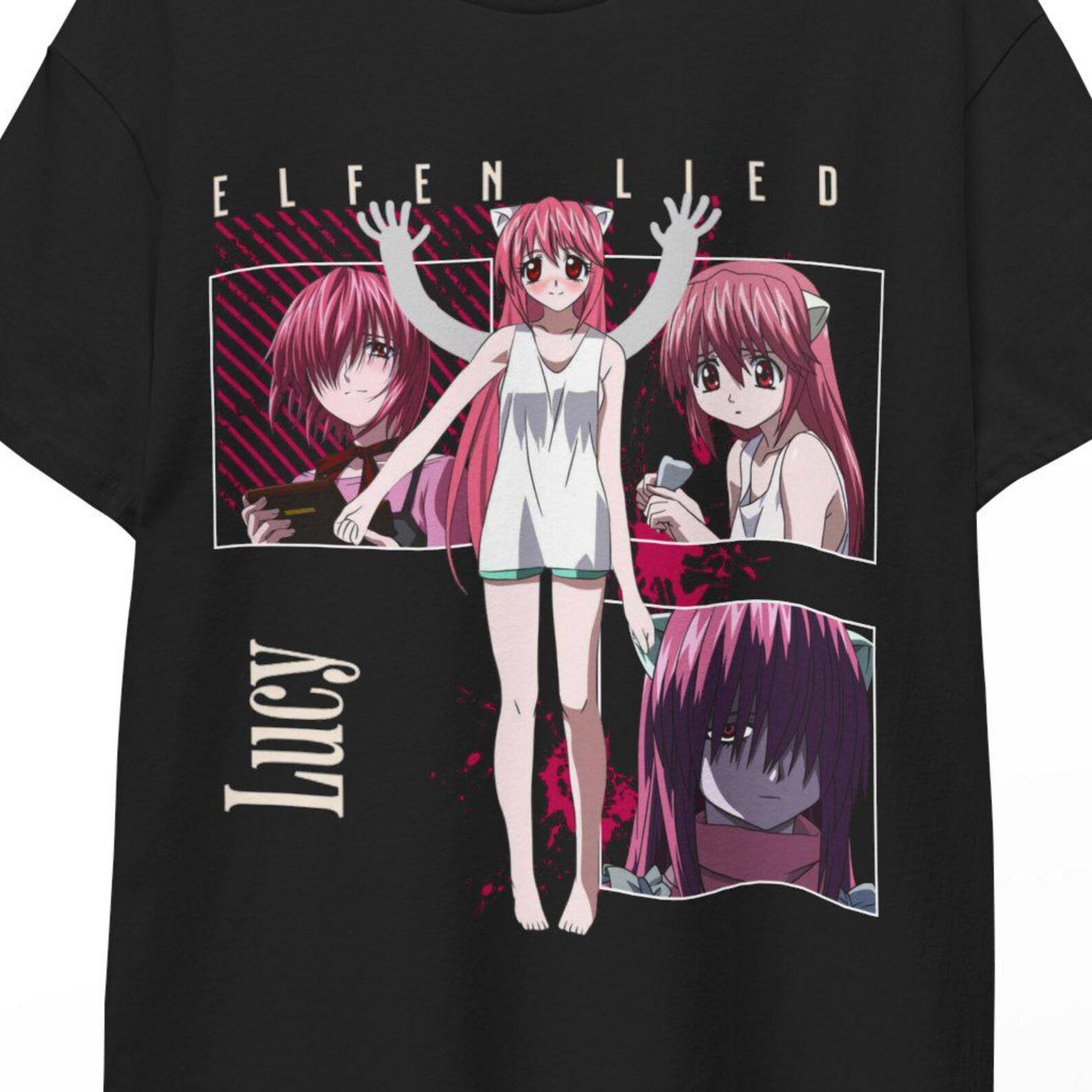 Lucy Elfen Lied Anime Shirt Sad Girl Aesthetic Manga Tee Diclonius Horns Vector Arms Japanese Anime Fan Gift Dark Otaku Streetwear Tee Shirt 2XL