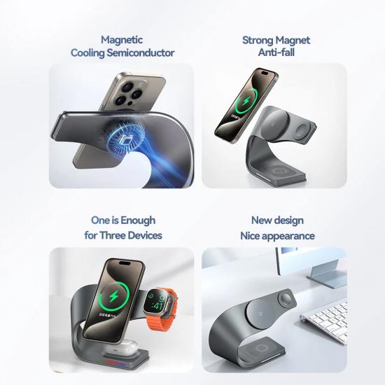 Wireless Charger Stand Metal Shell Magnetic 15W Fast Charging Station Stand for iPhone 12-17 Mobile Phones Airpods Watch 4 in 1