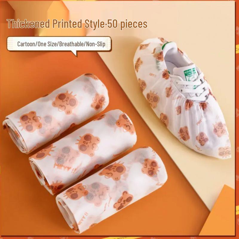 Cartoon Bear Non-woven Shoe Covers: Dustproof & Wear-resistant Protection for Indoor Use