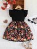 Girls Floral Print Dress with Bow, Ruffle Sleeve Ribbed Bodice Casual Summer Outfit
