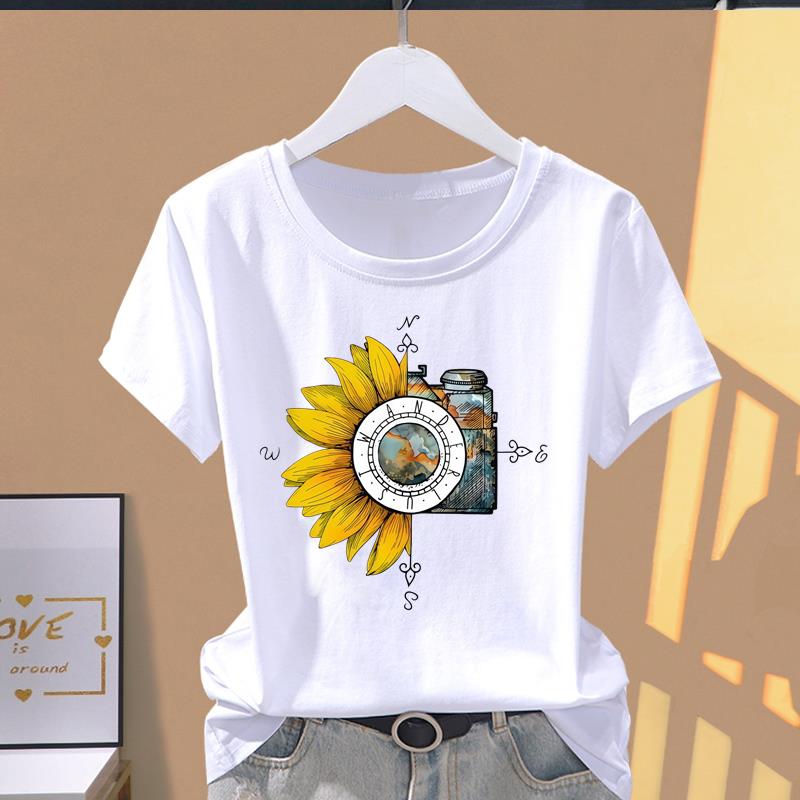 (Asian Size) lovely plant trend Graphic Female Top Women's Clothing T O-neck Tee Fashion Print Casual Short Sleeve T-shirts