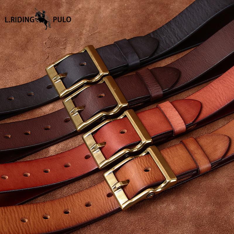 Retro Washed Frosted First Layer Cowhide Copper Buckle Belt Men's Leather Trend All-match Casual Jeans Belt