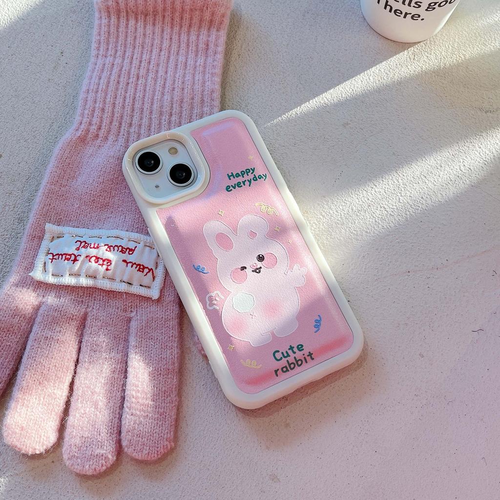 2023 oryginalny nowy skórzany królik uroczy króliczek z kreskówki szczęśliwy różowy futerał na telefon dla Iphone 11 13 12 Promax 14 Pro Max Plus Xsmax X Xr
