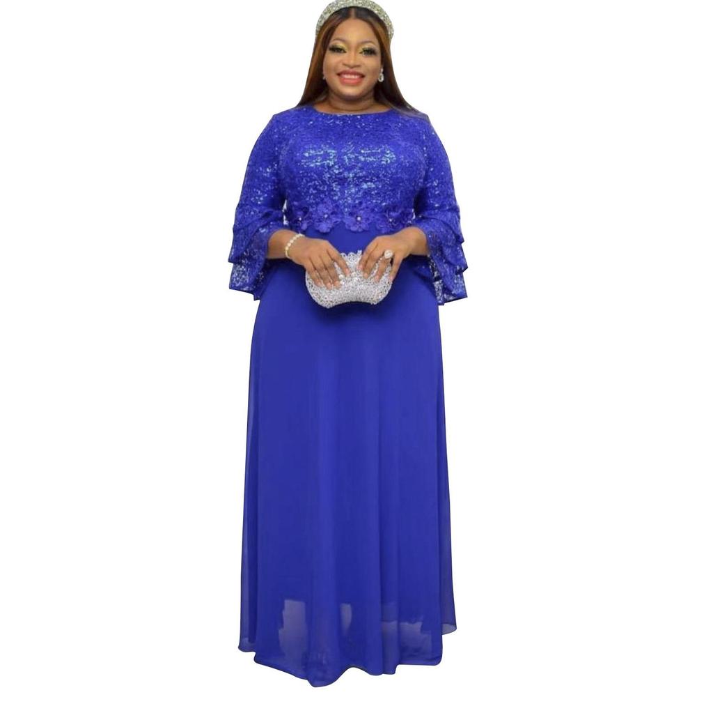 2023 Elegant Lace Chiffon Dress for African European Plus Size Women