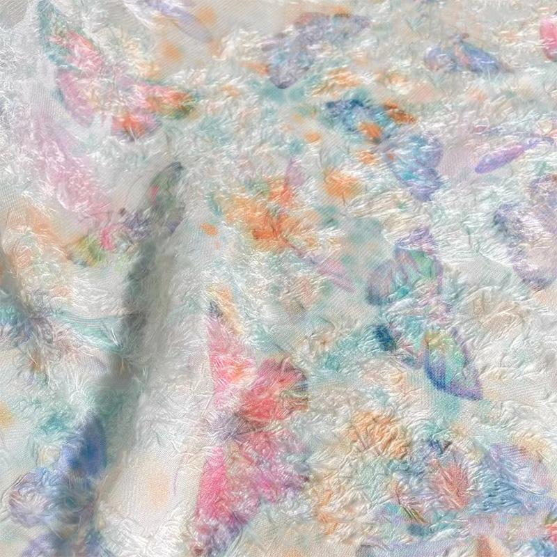 1M Green Daisy Flower Chiffon Jacquard Printed Fabric Retro Women Dress Hanfu Cheongsam Clothing Diy Sewing Designer Fabric 100X145cm