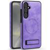 For Samsung Galaxy S25 Magnetic Case with Folded Kickstand PC Silicone Leather Phone Back Cover