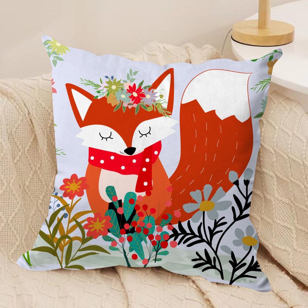 Fox Cute Woodland Cushion Cover Soft Plush Throw Pillow Cover DoubleSided Printed Cushion Case Cozy Sofa Home Decor