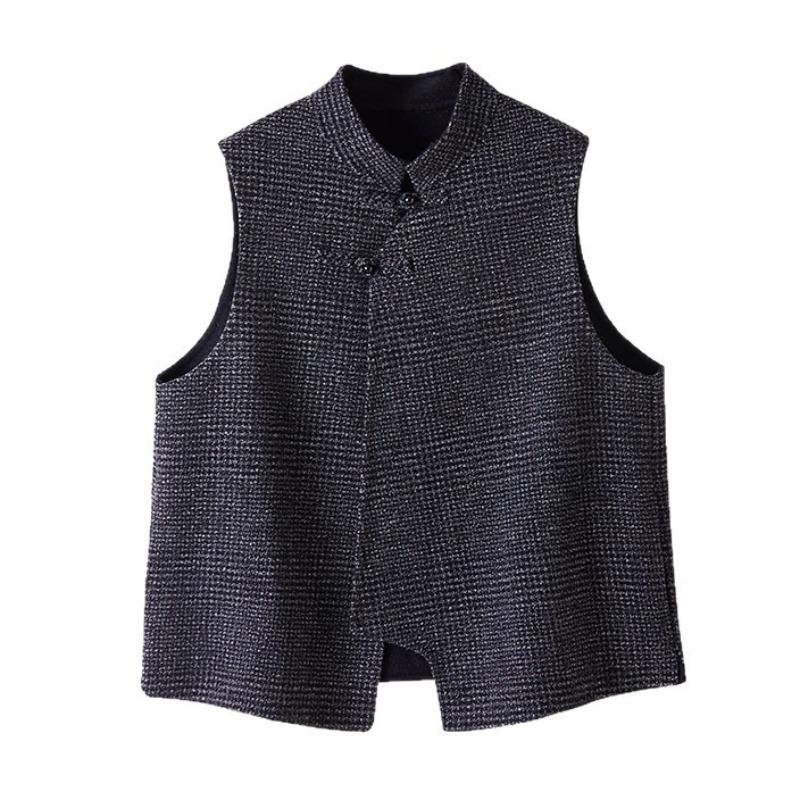Retro vest women's design sense diagonal placket short coat women's autumn and winter versatile vest women's clothing