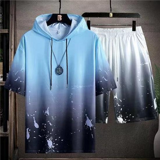 

Футболка Youth Hooded Gradient Ink-Splashed Ice Silk с коротким рукавом - Мужской летний спортивный топ 2022 года M