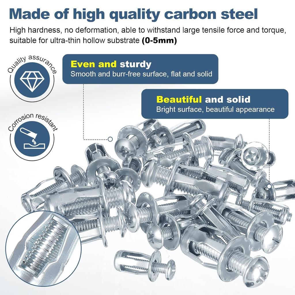 48PCS Jack Nuts Petal Nuts,M4,M5,M6,M8 Expansion Screw Petal Nut,Thins Fixings Dowels with Screws for Tin, Billboard, Cardboard, Aluminium Alloy