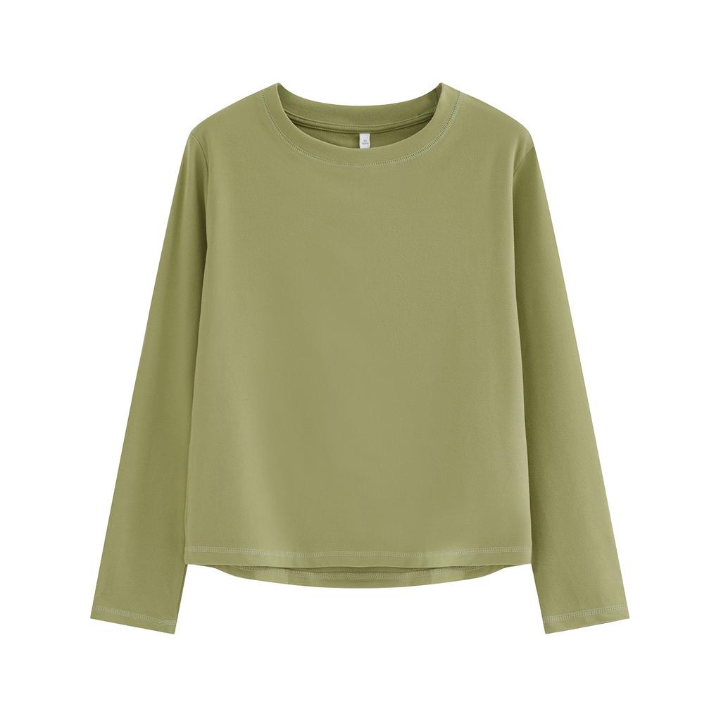 Doppelseitiges Unterhemd aus deutschem Samt für Damen, Herbst und Winter Rundhals Langarm Basic Weiß Gebürstet Weich Wachsartig Top