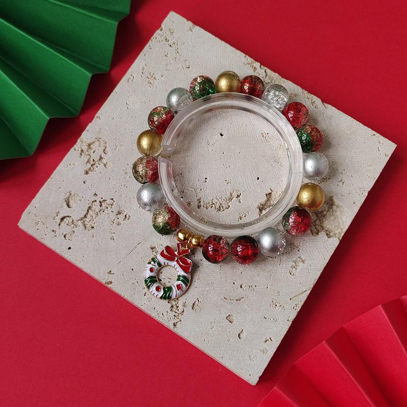 Christmas Diamond Santa & Snowflake Glass Bracelet: Stylish & Versatile Holiday Accessory.