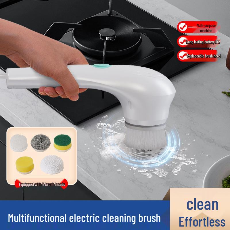 Wireless Handheld Multifunctional Cleaning Brush with 5 Replacement Heads for Kitchen Pots and Pans