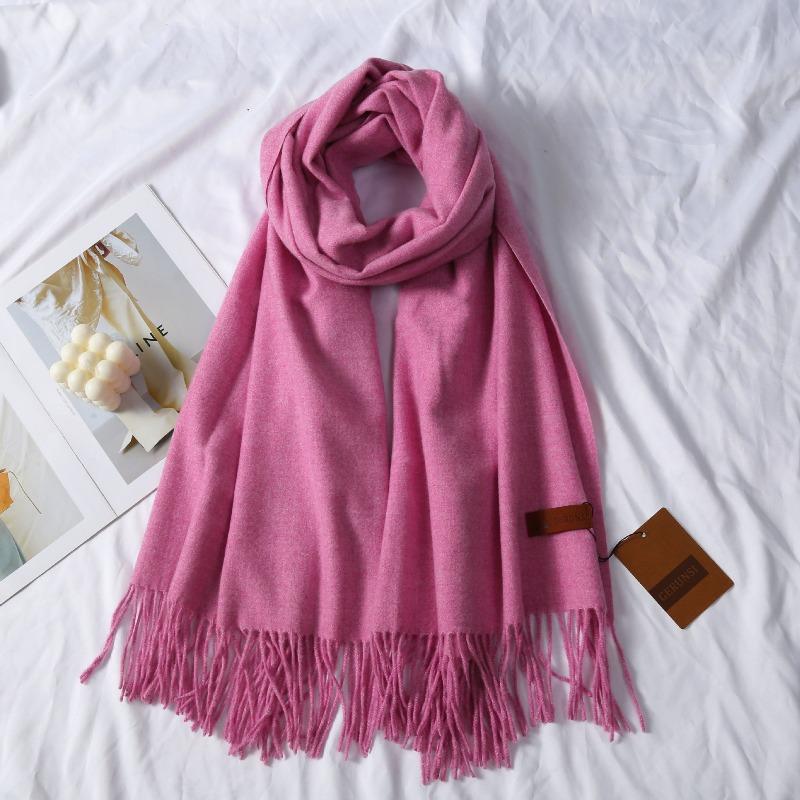 Mary 300g imitation cashmere tassel scarf women's winter solid color thickened warm shawl Japanese scarf